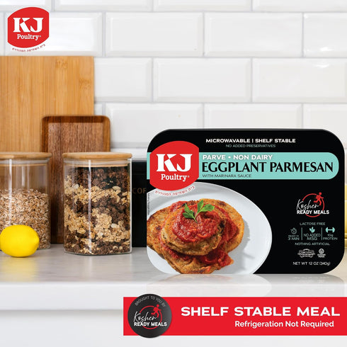 (1 Pack) KJ Poultry Kosher Parve Ready Meals - Eggplant Parmesan, MRE Meals Ready to Eat, Halal, Prepared Entree Fully