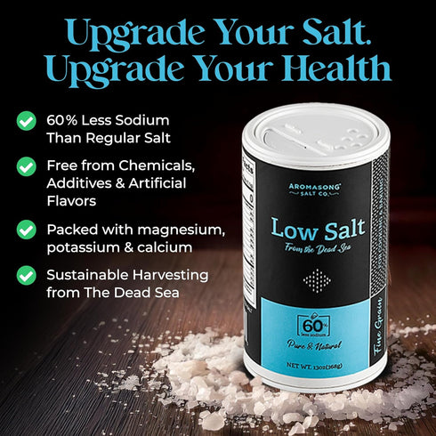 13 OZ. 100% Aromasong Low Sodium Sea Salt Salt Shaker Natural Fine Grain Dead Sea Potassium Chloride with Dead Sea