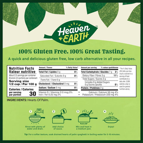9 oz (2 Pack) Gusset Heaven & Earth Hearts of Palm Spaghetti, Ready to Eat | Pouch | Low-Carb, Keto & Paleo Friendly