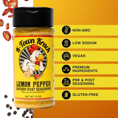 K-Town Krack - Lemon Pepper Chicken Dust Seasoning - Lemon Pepper Seasoning & BBQ Rub Seasoning for Chicken, Beef, Pork, Fish - All-Purpose Seasoning & BBQ Rub, Spice Rub, Wing Seasoning 10oz