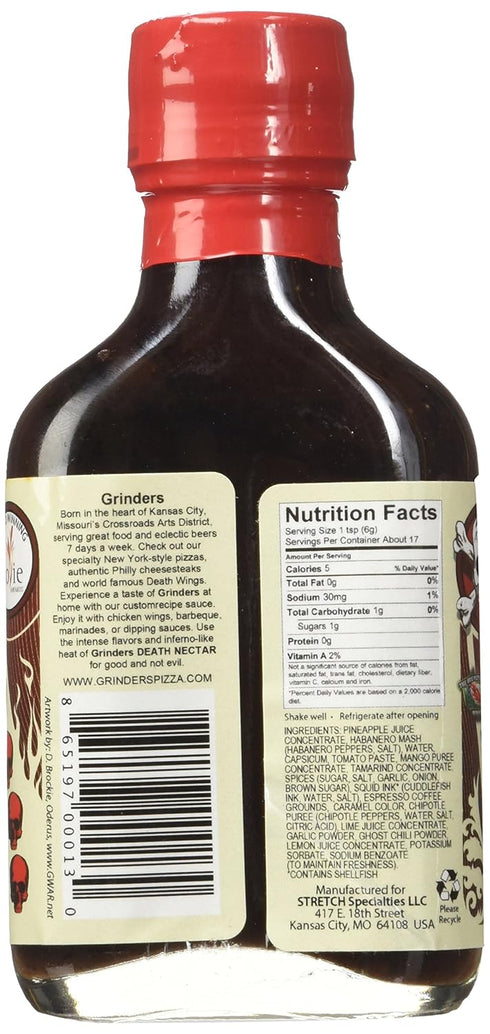 Grinders Death Nectar, Extremely Hot Ghost Pepper Hot Sauce, 3.5 oz