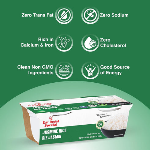 1 8g 8.8oz (2 125g), Pack 6 Eat Regal Jasmine Rice Cups, Delicately Fragrant & Fluffy, Ready in Minute, Protein, Zero