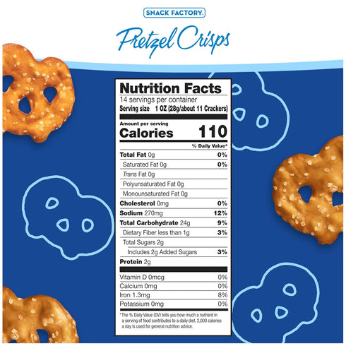 14 oz Snack Factory Original Pretzel Crisps, Non-GMO, Party Size Bag