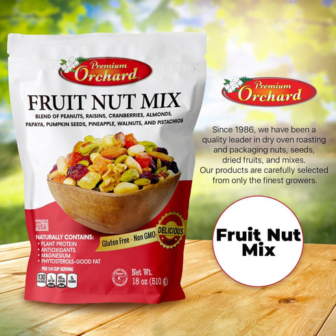 18oz FRUIT NUT MIX TRAIL MIX by PREMIUM ORCHARD - Gourmet Trail Mix Bulk Blend of Mixed Nuts & Dried Fruit - Healthy