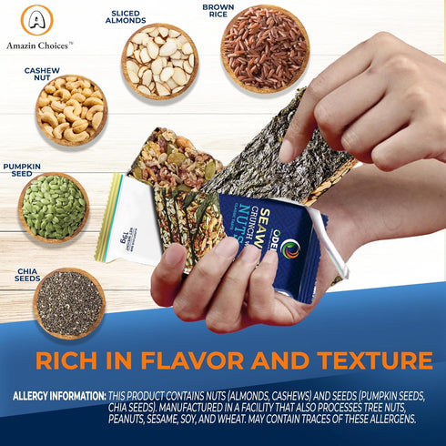 Pack 1 Seaweed Crunch with Nuts Classic Taste Amazin Choices Vegan Snack Bars with Cashews, Almonds & Pumpkin Seeds
