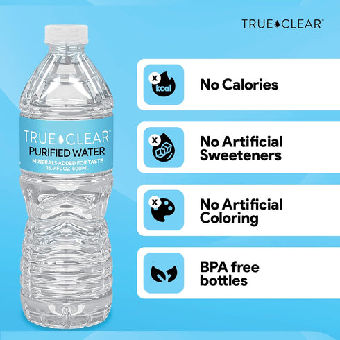 16.9 oz 24Pack, True Clear Purified Drinking Water, fl Bottles, BPAFree, Recyclable, Perfect for Lunches