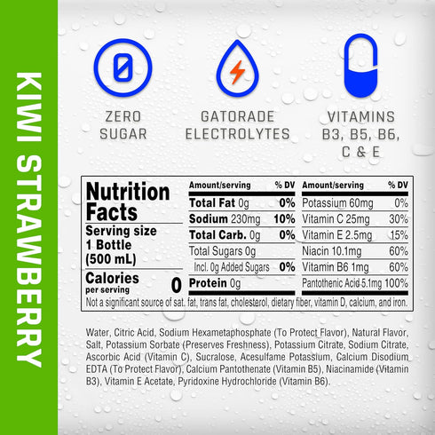 16.9 Oz (12 Count) Propel, Kiwi Strawberry, Zero Calorie Sports Drinking Water with Electrolytes and Vitamins C&E, Fl