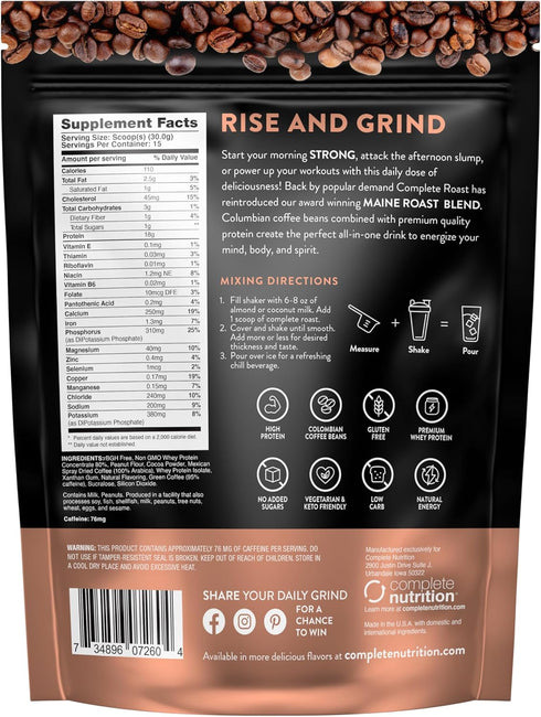 15 15 High Protein Complete Roast Mocha Peanut Butter, g of Protein, Keto Friendly Serving