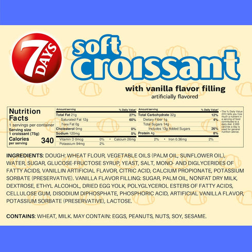 7Days (Pack 24) Soft Croissant, Vanilla Filling, Perfect Breakfast Pastry or Snack, Non-GMO