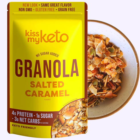 Kiss My Keto Granola Cereal, Salted Caramel Low Carb Granola, Gluten Free Protein Granola for Yogurt