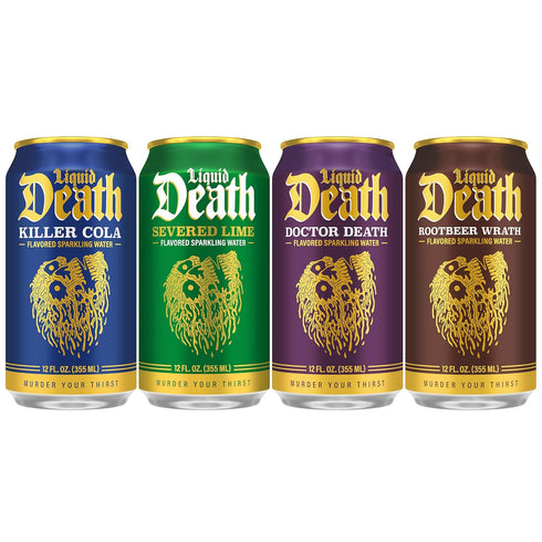 4 12 Oz (Pack 12) Liquid Death Soda-Flavored Sparkling Water - Classic Variety, Less Sugar*, Huge Flavor, No Caffeine