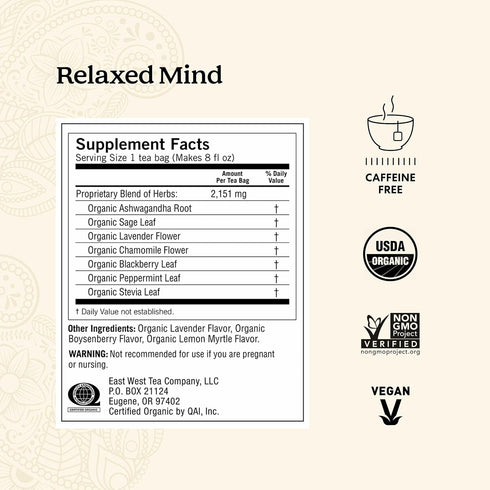 (6 Pack) 96 Yogi Tea - Relaxed Mind - Supports Tranquility - Calming Tea with Gotu Kola and Lavender - Caffeine Free