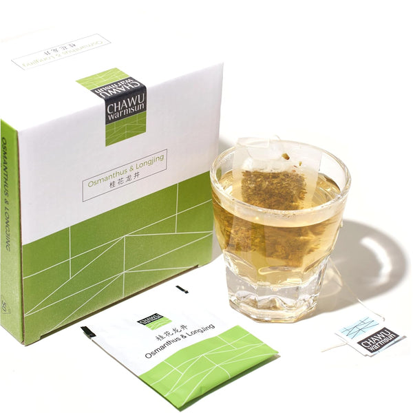 ChaWuWarmSun Osmanthus & LongJing Green Tea Bags, 50 Tea Bags, Natural Flower and Broken Tea