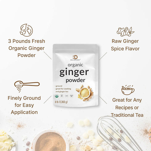 DEAL SUPPLEMENT 3lbs Organic Fresh Ginger Powder, Finely Ground for Easy Mixing, Raw Ginger Spice Flavor, Indian Origin
