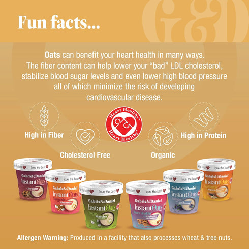 Pack 6 Pack Gabriel & Daniel Organic Instant Oatmeal Variety Non-GMO, Pure & Gluten Free Breakfast Cups Flavor