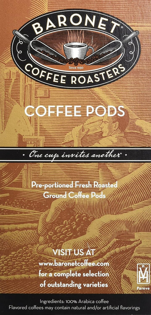 7.2 18 Count (Pack 3) Baronet Coffee Organic ESE Espresso Pods - Espresso Roast , Grams - Individually Wrapped