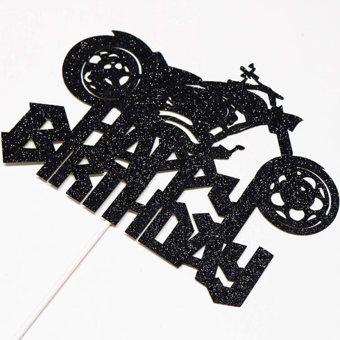 Happy Birthday Cake Topper, Black Flash Motorcycle Party Decoration for Birthday Cake