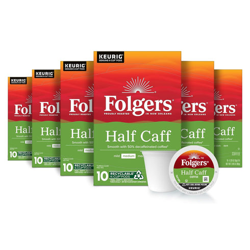 Folgers Half Caff Coffee, Medium Roast, Keurig K-Cup Pods, 10 Count (Pack