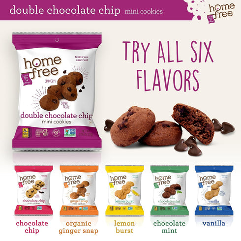 0.95 (Pack 10) Homefree Treats You Can Trust Gluten Free Mini Cookies, Single Serve, Double Chocolate Chip, Ounce