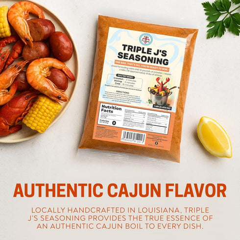 Triple J's 1lb Authentic Louisiana Crab Boil Seasoning Seafood Boil Booster for Shrimp, Crawfish, & Crab | Bold Cajun