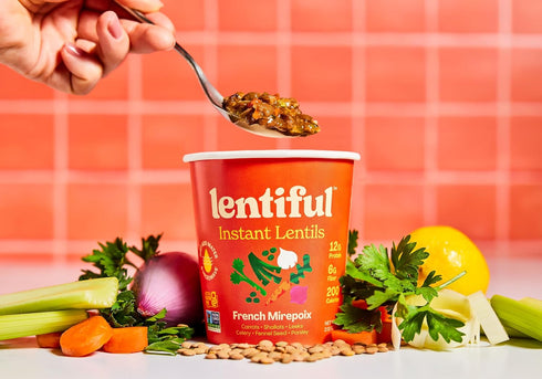 Lentiful 8 Pack 12g 6g French Mirepoix - Herb & Vegetable Instant Lentil Cups | Protein, Fiber | Vegan, Gluten-Free |