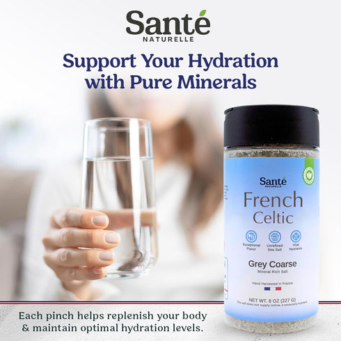 8 oz. 82+ 100% Sante Naturelle Celtic Salt Organic Grey Coarse Shaker - Mineral Salt, Unrefined French Sea Salt