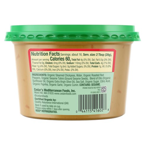 Cedar's Hummus Organic Roasted Red Pepper