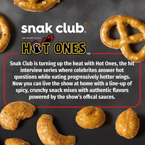 10 oz Snak Club x Hot Ones Hot Habanero Snack Mix, Spicy Snacks with Peanuts, Pretzels, Sesame Sticks, Toasted Corn