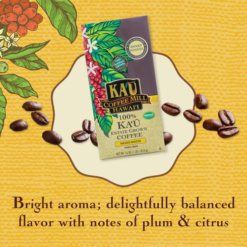 16oz Ka'u Coffee Mill Washed Medium Roast Whole Bean - Bright Aroma - Plum & Citrus Notes - Handpicked & Washed