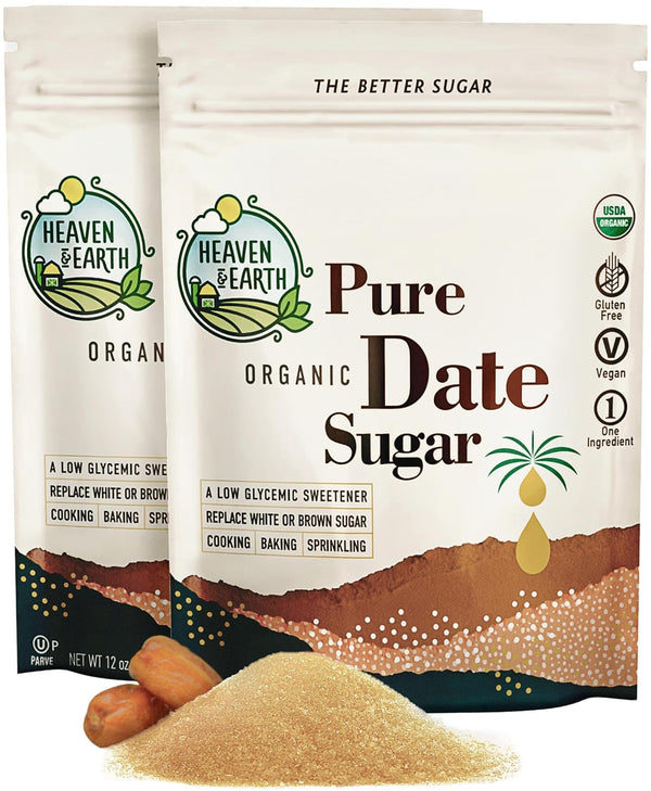 Heaven & Earth Pure Organic Date Sugar, 12oz (2 Pack) Resealable Bag