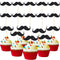 50 Pieces Mustache Cupcake Toppers, Mustache Birthday Cake Topper, Black Glitter Mustache Dessert Toppers for Baby