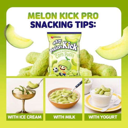 1.58 oz (Pack 20) Nongshim Melon Kick Puff Snack - Sweet and Crispy Corn Puff with Creamy Melon Flavor - Crunchy