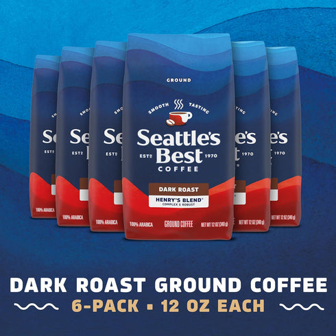 100% 6 (12 oz Seattles Best Coffee, Dark Roast Ground Coffee, Henry's Blend, Arabica, Bags Each)