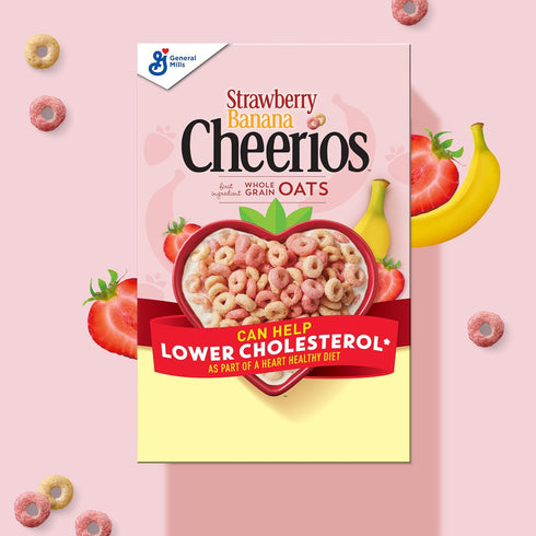 14.9 OZ (Pack 2) Cheerios Strawberry Banana Cheerios Heart Healthy Cereal, Gluten Free Cereal With Whole Grain Oats