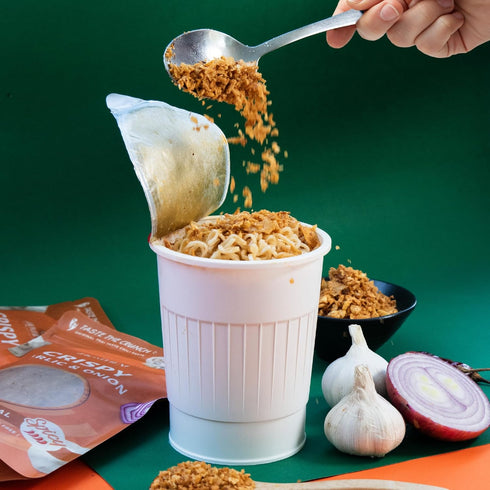 3.5 Oz., Homtiem Crispy Garlic & Onion : Original Spicy Medium Spice, Versatile Seasoning, All-Natural, Non-GMO, Vegan