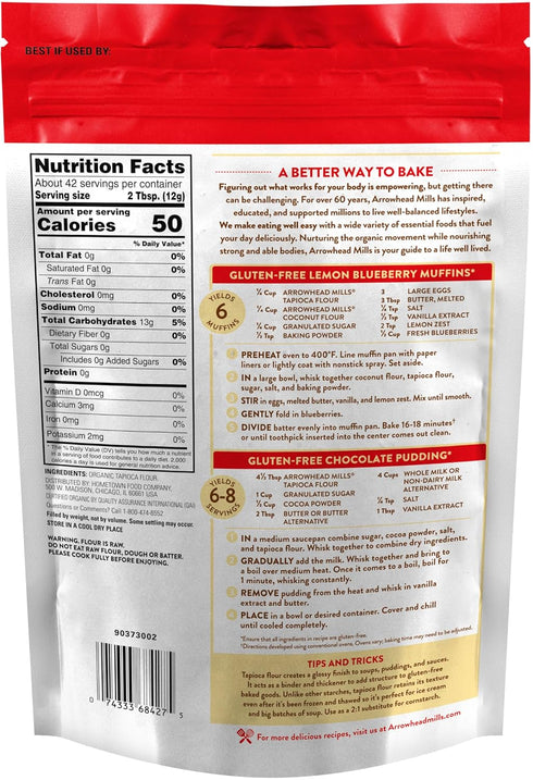 18 (Pack 2) Arrowhead Mills Organic Gluten Free Tapioca Flour, Ounce