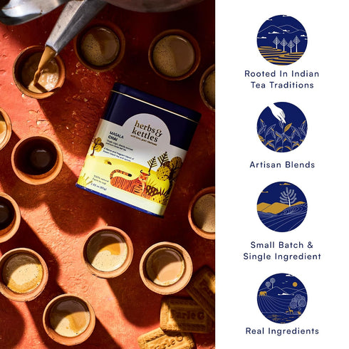 16-20 Herbs & Kettles Chai - Masala | Authentic Indian Chai Tea with Assam Black Tea, Ginger, Cardamom, Cinnamon