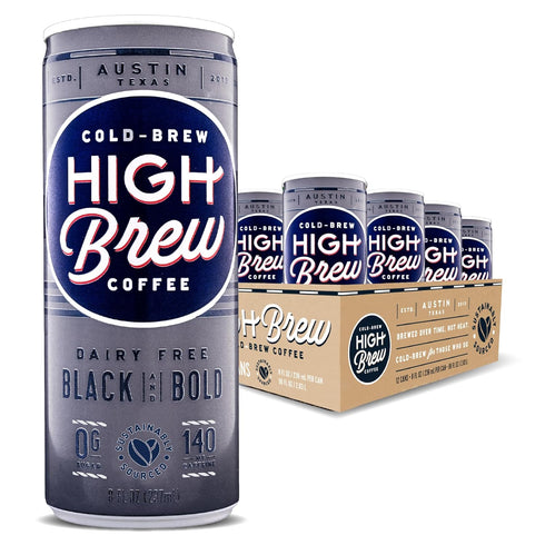 High Brew Black & Bold Cold Brew Coffee, Caffeinated, Dairy Free, 8