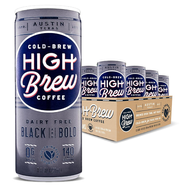 High Brew Black & Bold Cold Brew Coffee, Caffeinated, Dairy Free, 8