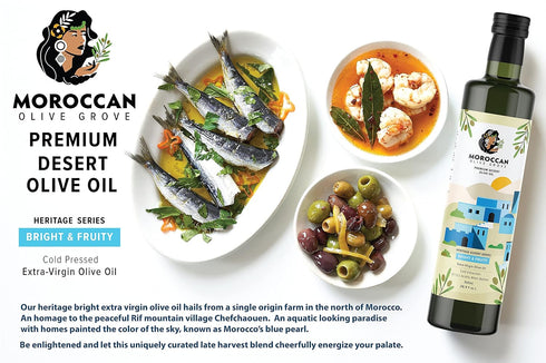 100% 16.9 oz (500ml) (500ml MOROCCAN OLIVE GROVE - Bright & Fruity - Premium Desert Extra Virgin Cold Extracted Olive