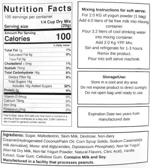 Frozen (70.4 oz., Yogurt Pre Mix Dasher's Spice & Beans | Gluten Free & Low Fat | Vanilla)