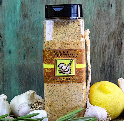 24 oz. Garlic Festival Foods Lemon Garli Garni Zesty Garlic Seasoning Grande