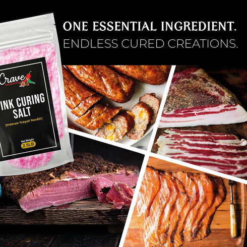 Crave Seasonings #1 2.5 LB #1- Crave Pink Curing Salt JUMBO XL Bag - Prague Powder, Instacure Made in USA, Premium Cure