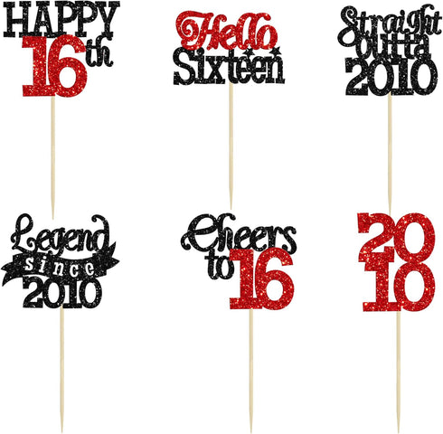 24Pcs 16th 16 2010 16 16th Gyufise Happy Birthday Cupcake Toppers Sweet Legend Since Cupcake Picks Cheers to Years Cake