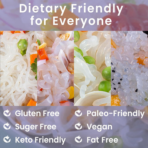 Pack 12 Pack Hethstia Konjac Noodles Variety Shirataki Noodles Spaghetti, Fettuccine, Angel Hair, and Rice Shapes, Low