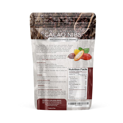 100% 16 Oz Cacao Nibs Organic - Dark Chocolate Chips - Raw, Unsweetened Cocoa Pieces - - Keto and Vegan Superfood