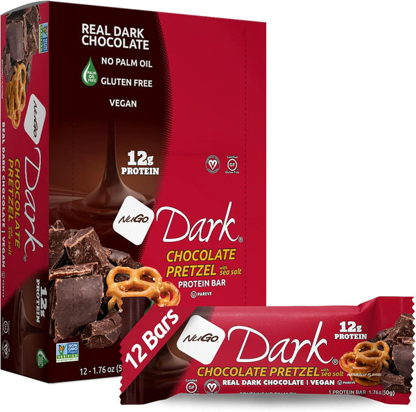 Nugo Dark Chocolate Pretzel Bar with Sea Salt, 1.76 oz., 12-Count