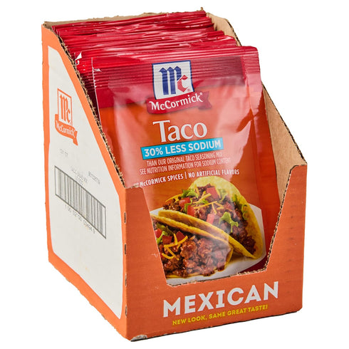 McCormick 30% Less Sodium Mild Taco Seasoning Mix, 1 oz, Pack of 12