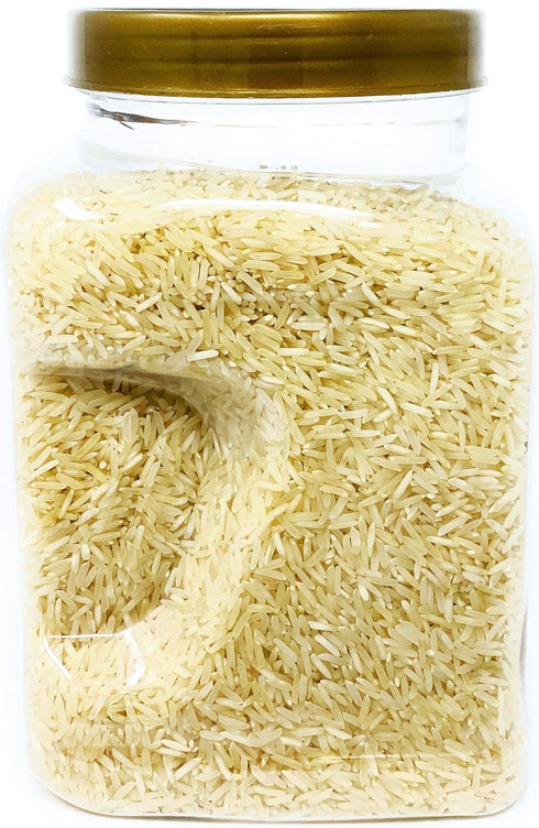 48oz (3lbs) 1.36kg Rani Platinum White Basmati Rice Extra Long Aged PET Jar ~ All Natural | Gluten Friendly | Vegan |