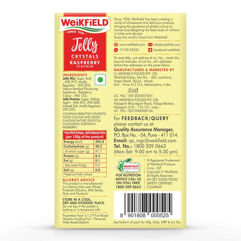 Weikfield 1956 90Gm 3.2 Oz Since Veg. Jelly Crystal Raspberry